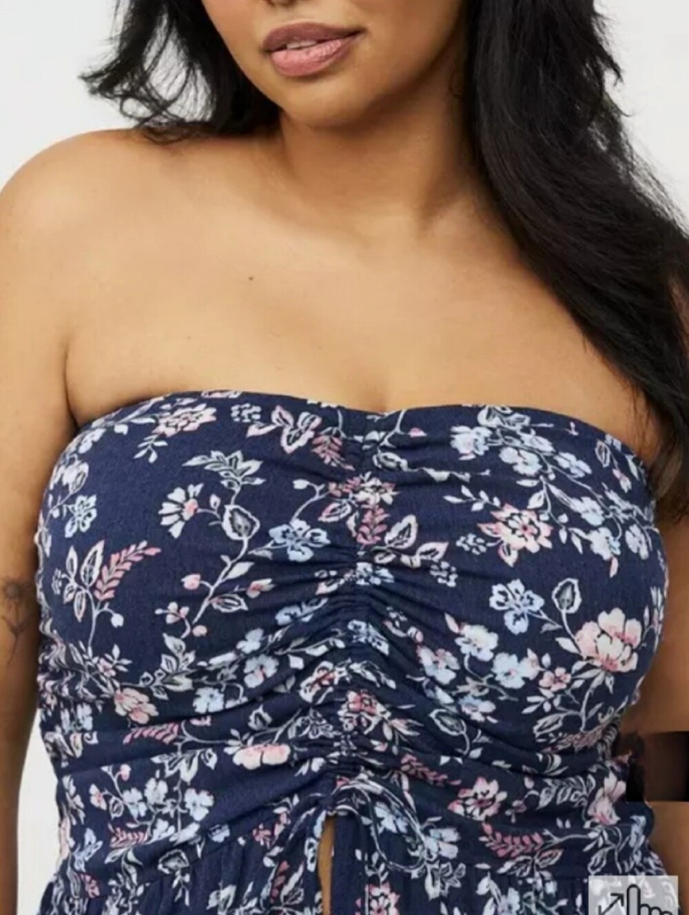 Torrid Navy Floral Ruched Strapless Peplum Top NWT Size 2X - Picture 6 of 11